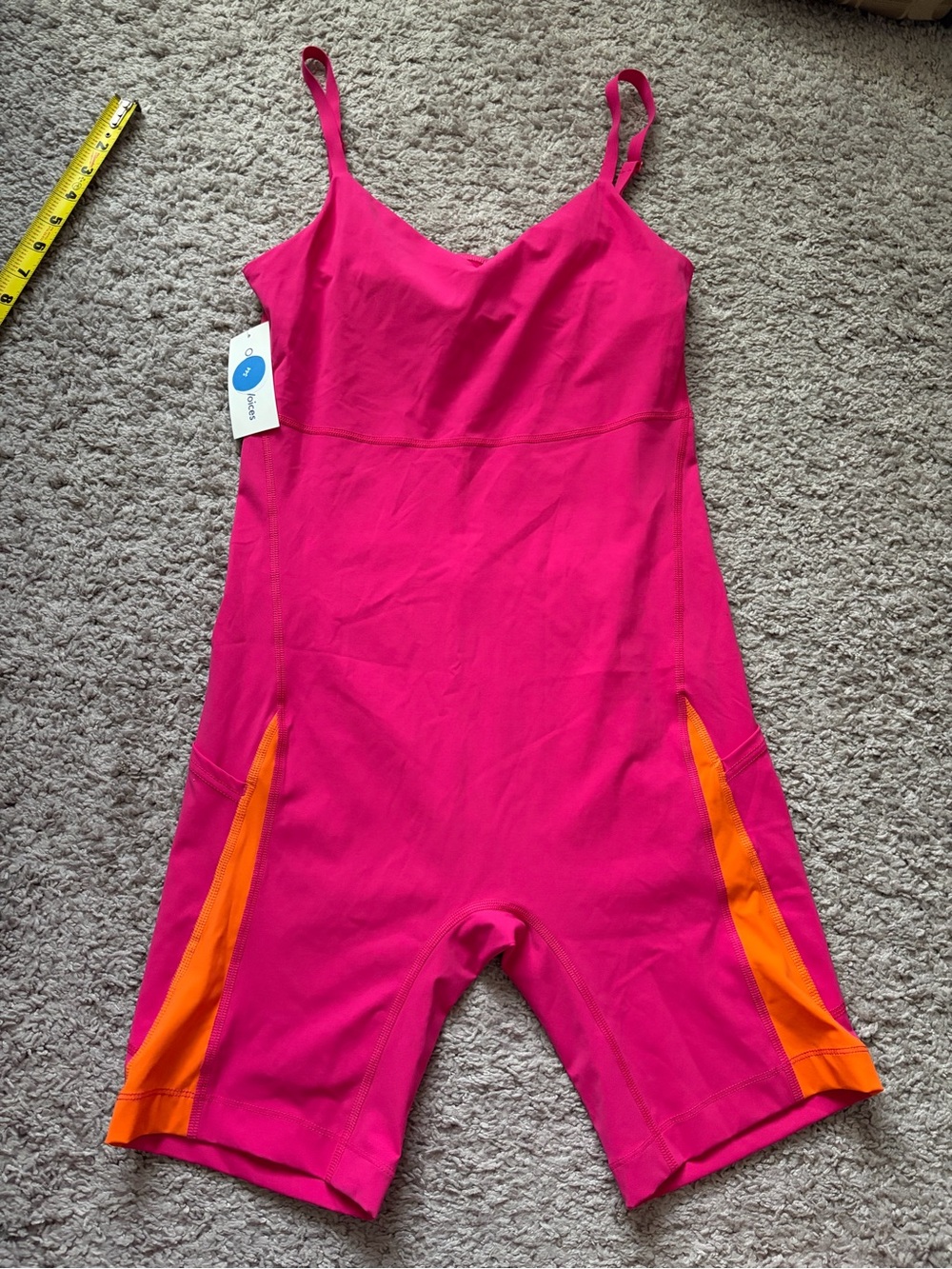 Outdoor Voices Hot Pink Spandex Romper with Orange Side Panels